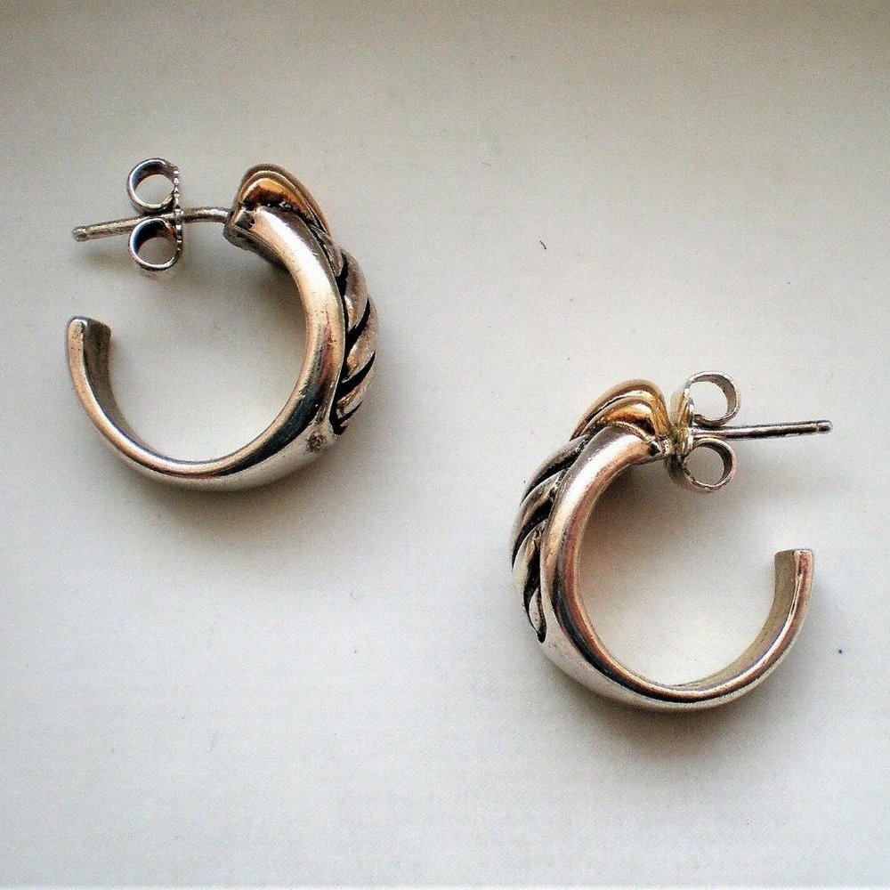 Designer Sterling Silver 925 14K Yellow Gold Pierced Post Earrings - Picture 2 of 5
